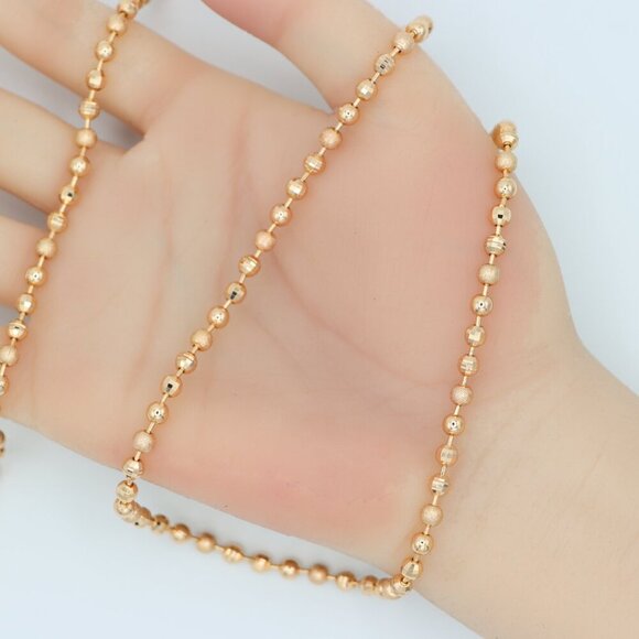 "Textured Bead Rose Gold Necklace Shiny Ball Chain, XPNL0128 - Picture 9 of 11